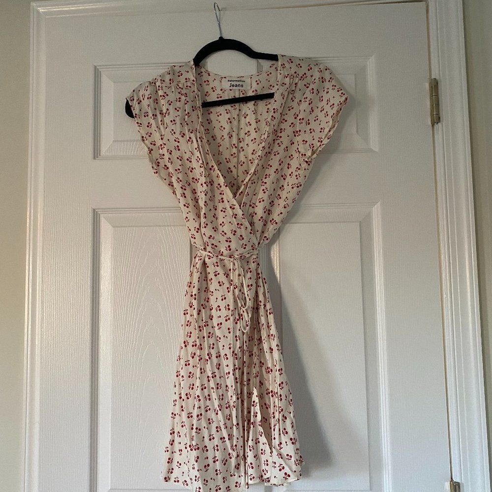 Like New Reformation Cherry Print Wrap Dress, Size XS, Cute Casual Mini Dress
